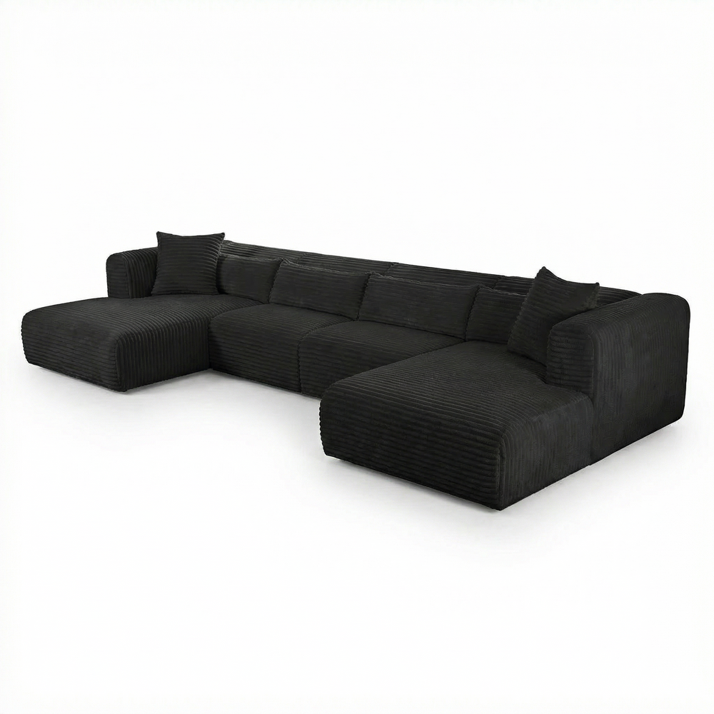 Tarra 4-Piece Fluffy Oversized Performance Corduroy Modular U-Sectional - Black