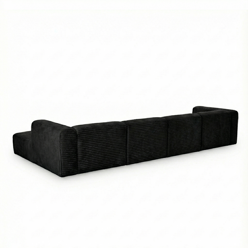Tarra 4-Piece Fluffy Oversized Performance Corduroy Modular U-Sectional - Black