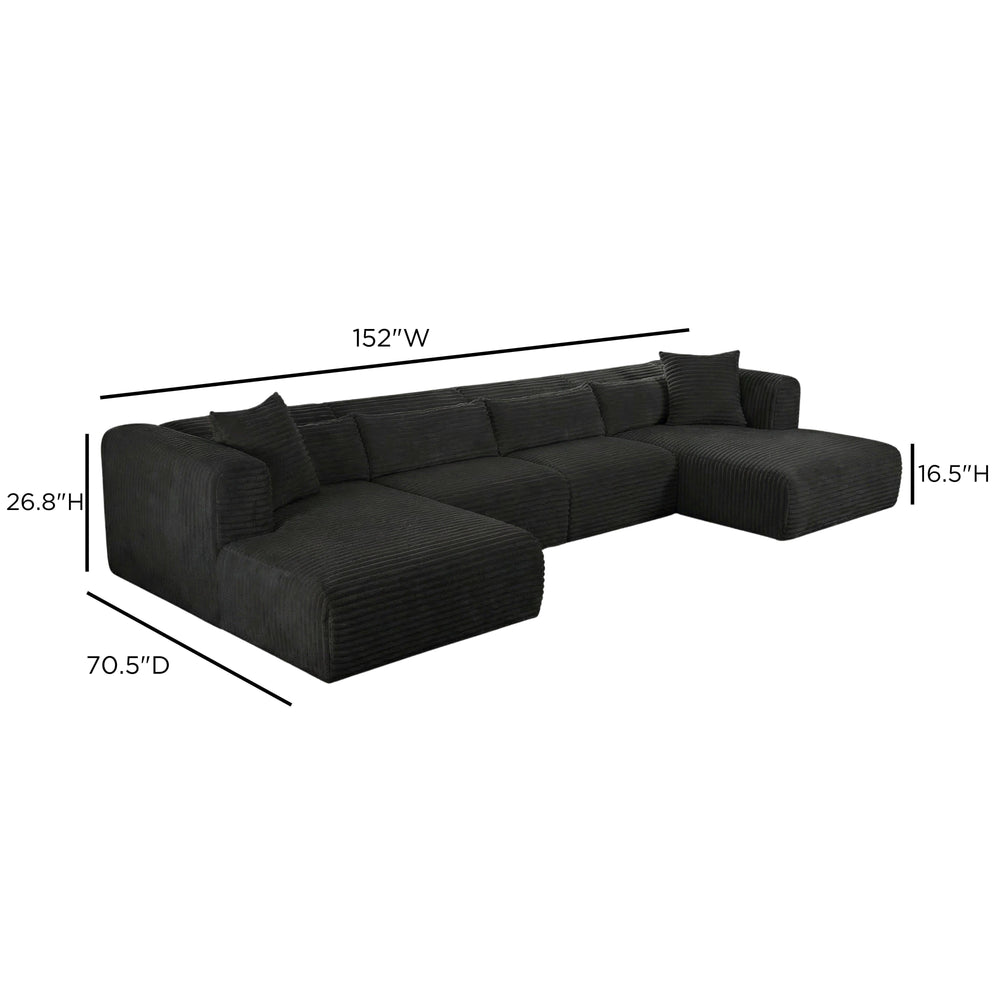Tarra 4-Piece Fluffy Oversized Performance Corduroy Modular U-Sectional - Black