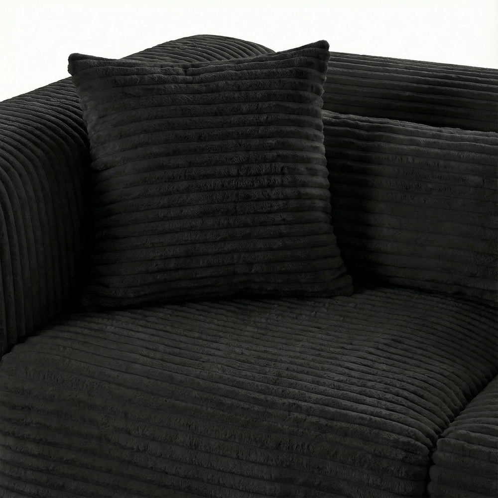 Tarra 4-Piece Fluffy Oversized Performance Corduroy Modular U-Sectional - Black