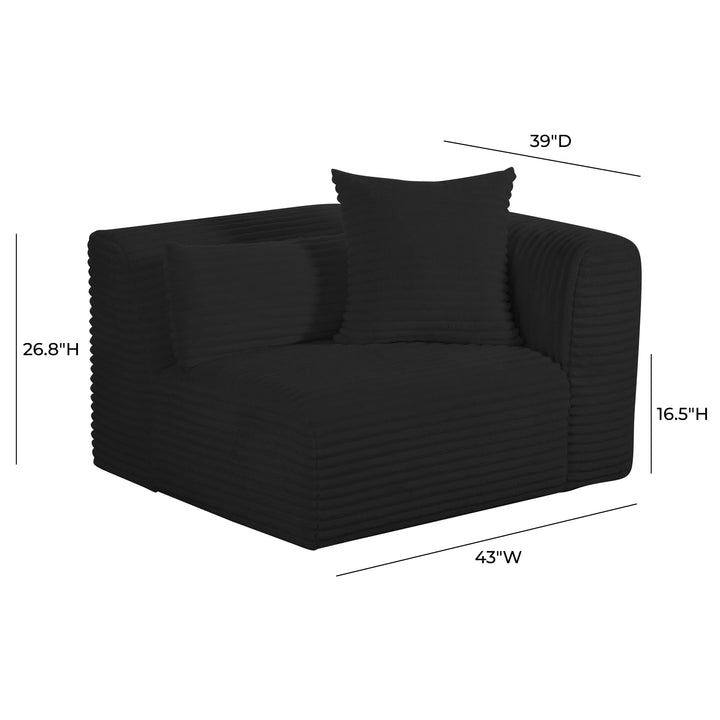 Tarra Fluffy Oversized Performance Corduroy Modular Corner Chair - Black / RAF