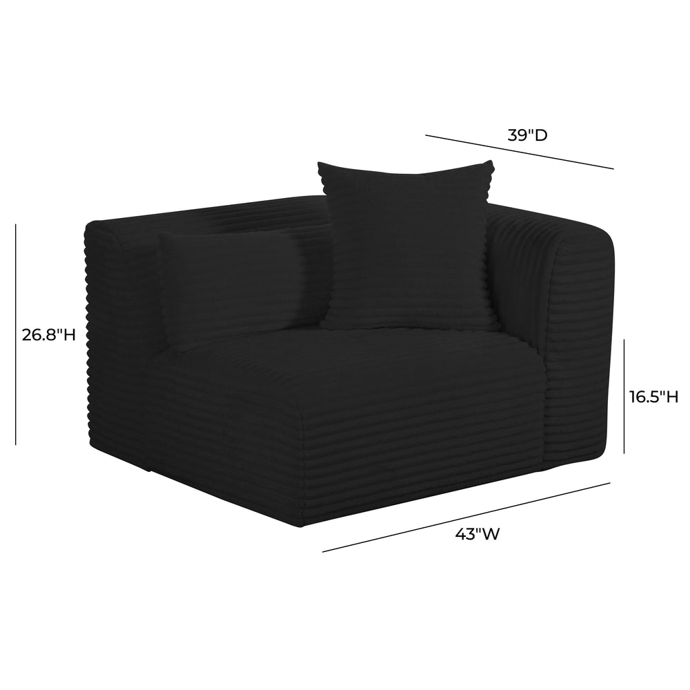 Tarra Fluffy Oversized Performance Corduroy Modular Corner Chair - Black / RAF