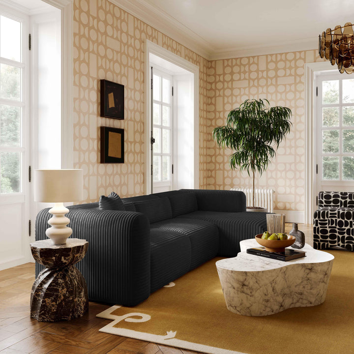 Tarra Fluffy Oversized Performance Corduroy Modular Corner Chair - Black / LAF