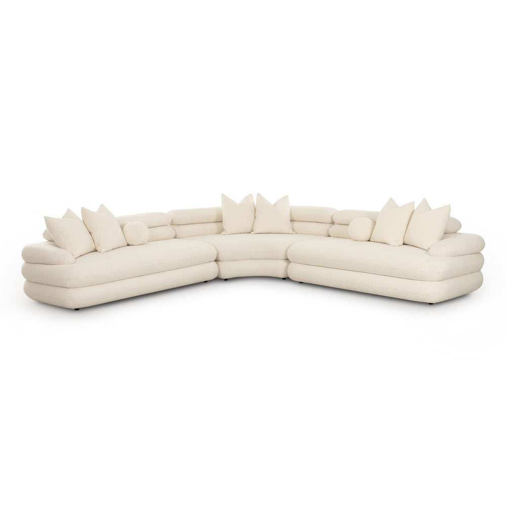 Lulu 3-Piece Cream Performance Boucle Modular Curved L-Sectional