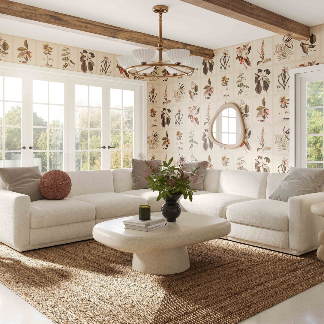 Perry 124" Cream Performance Chenille Modular Long Sofa