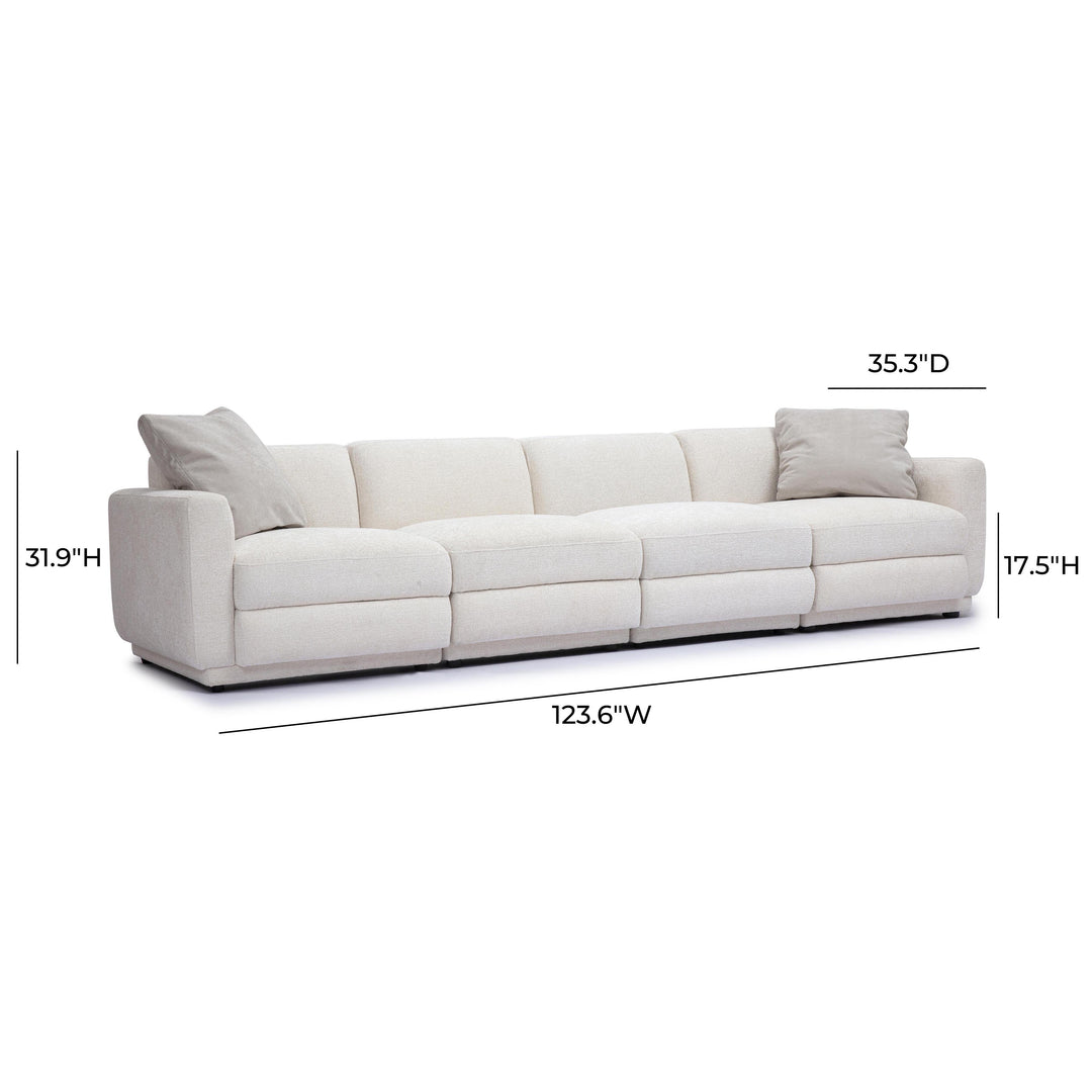 Perry 124" Cream Performance Chenille Modular Long Sofa