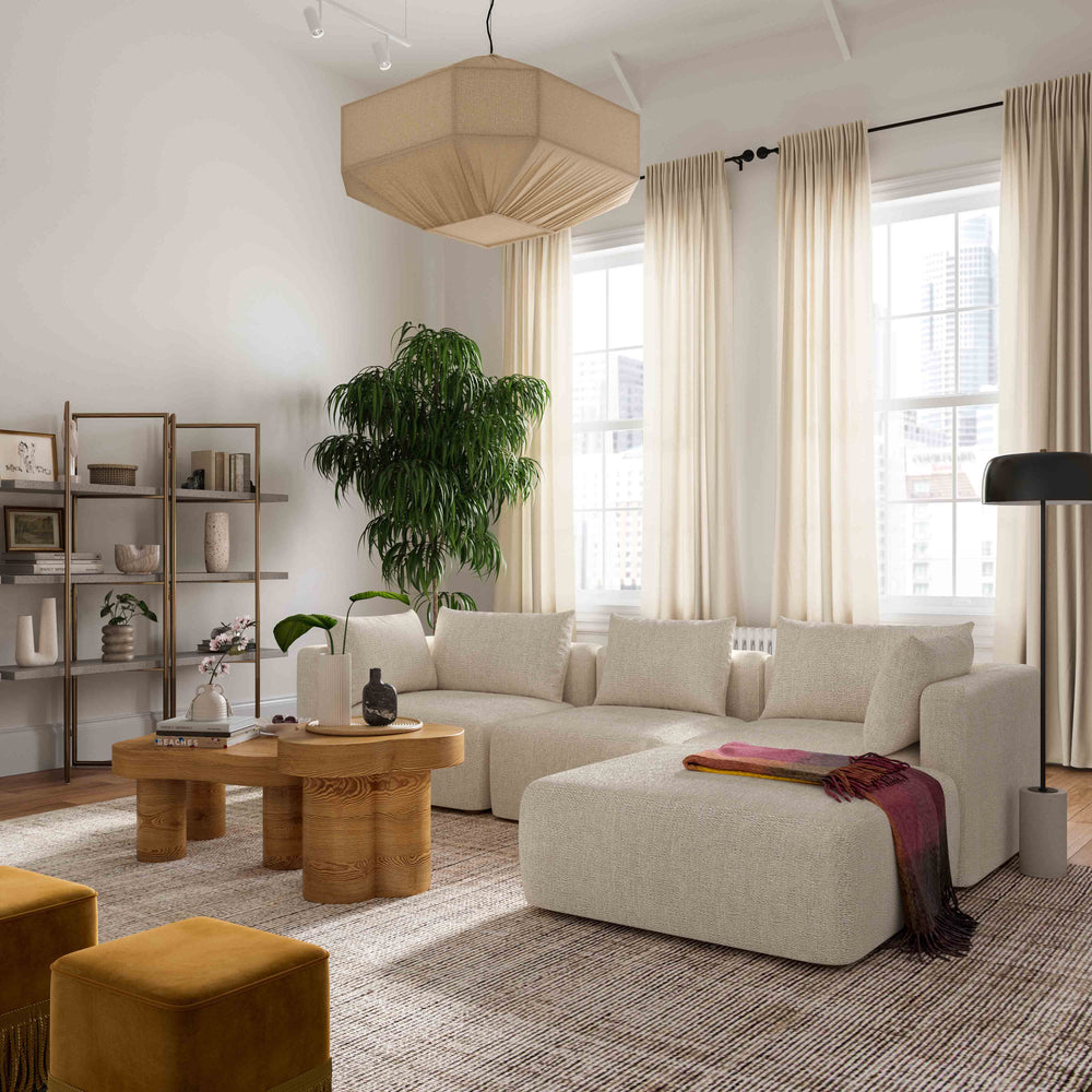 Hangover 4-Piece Contract-Grade Textured Fabric Modular Sectional - Cream