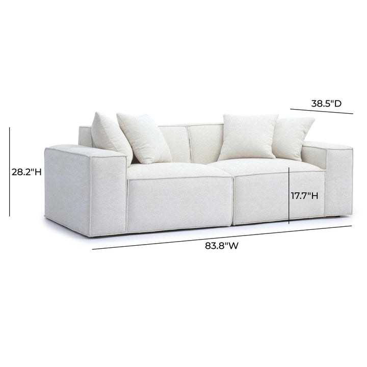 Mindy 84" Cream Performance Chenille Basketweave Modular Loveseat