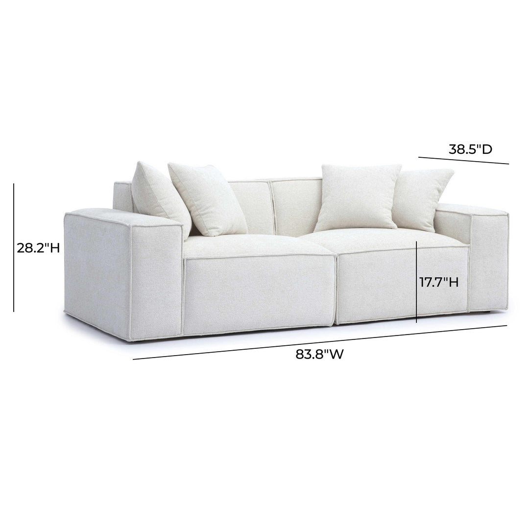 Mindy 84" Cream Performance Chenille Basketweave Modular Loveseat