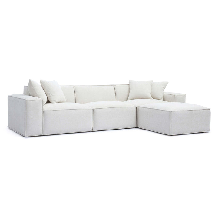 Mindy 4-Piece Performance Chenille Basketweave Modular Sectional - Cream