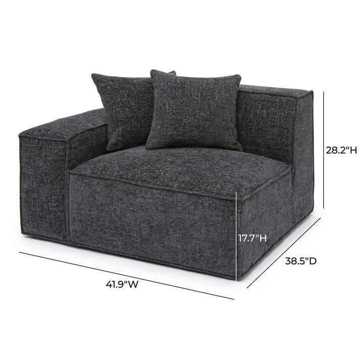 Mindy Performance Chenille Basketweave Modular Corner Chair - Charcoal / LAF