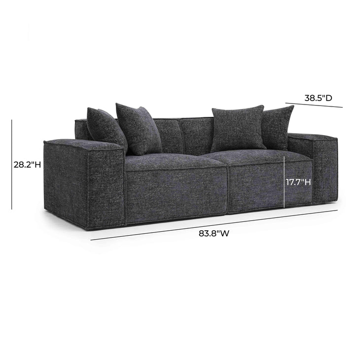Mindy 84" Charcoal Performance Chenille Basketweave Modular Loveseat