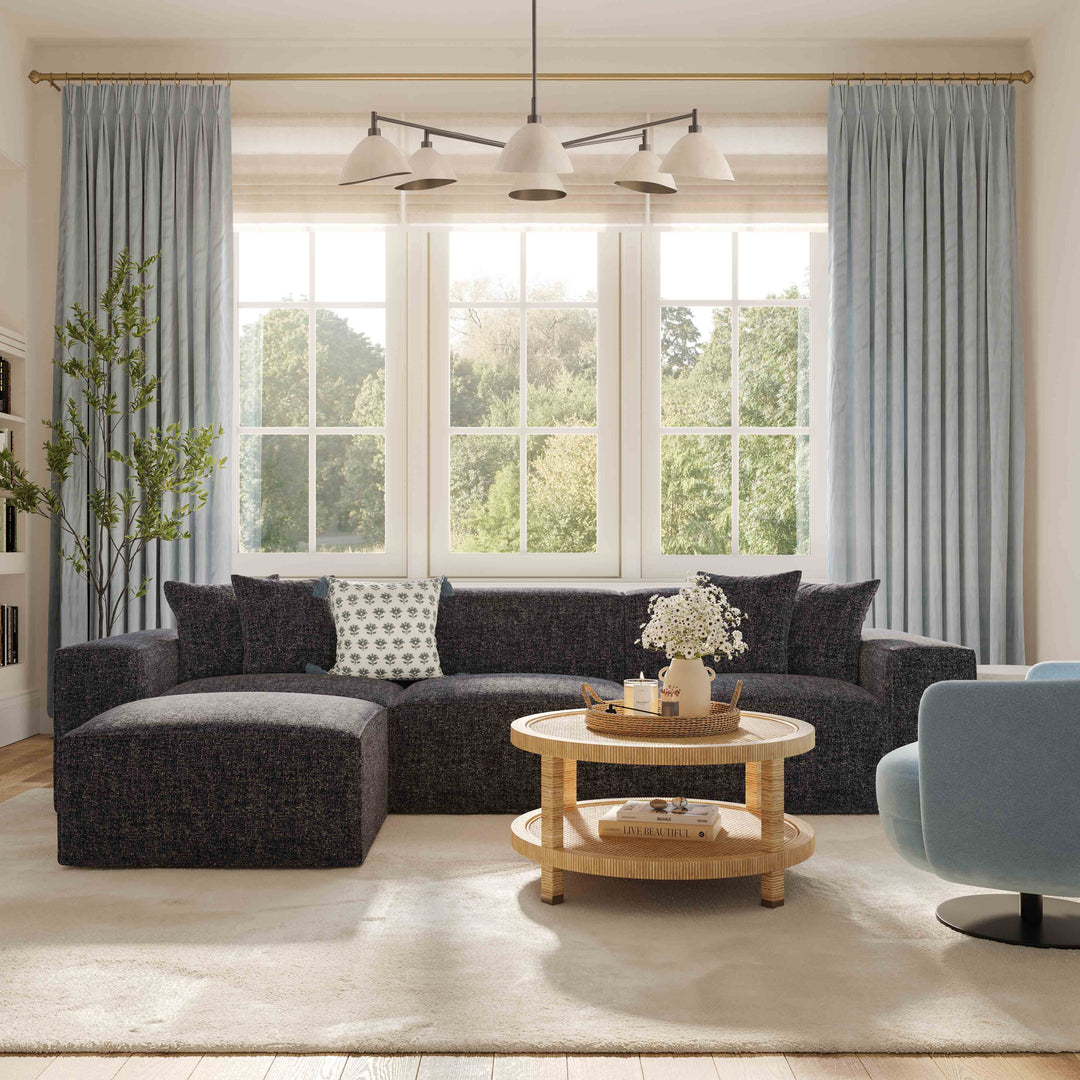 Mindy 84" Charcoal Performance Chenille Basketweave Modular Loveseat