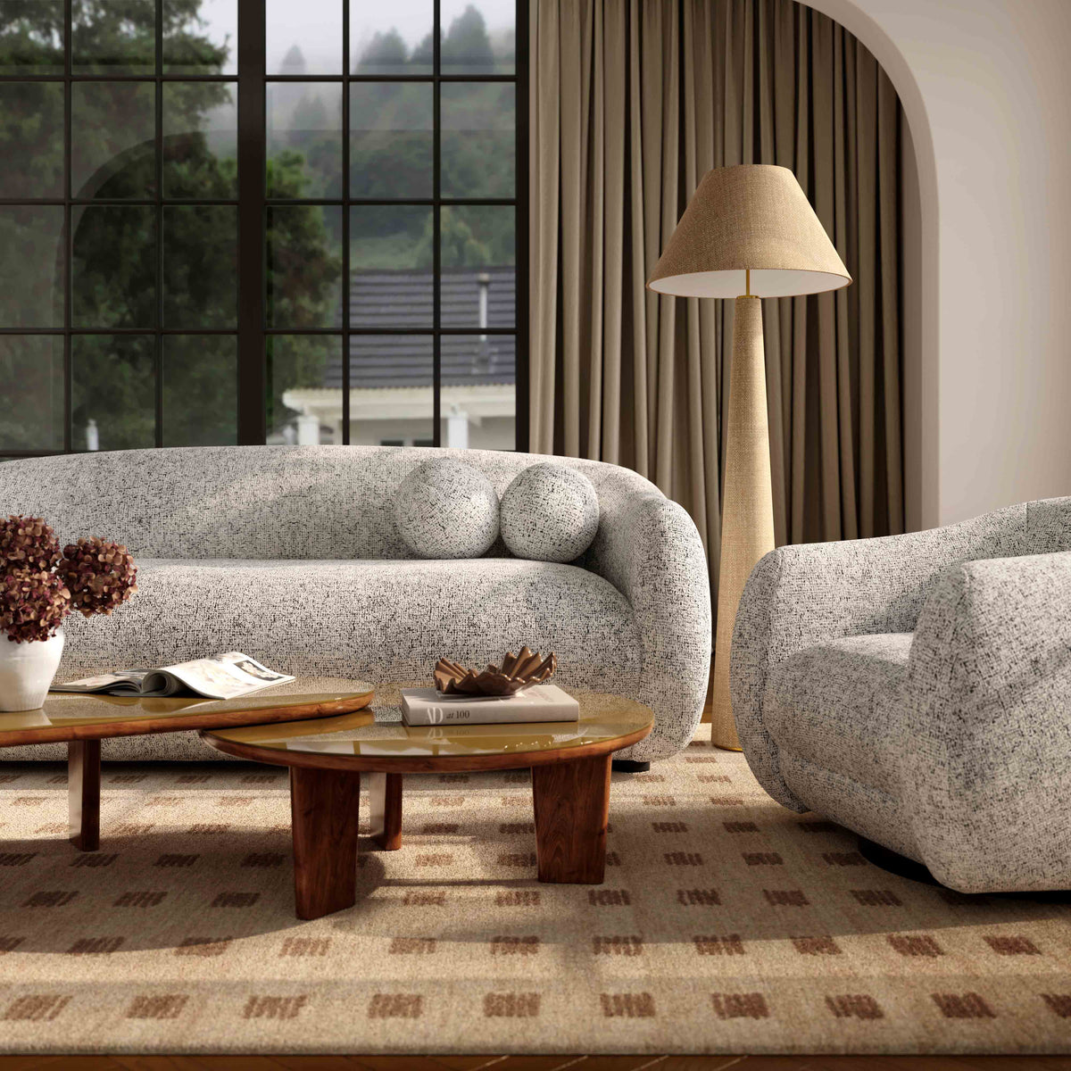 Judy Black and White Woven Performance Fabric Swivel Accent Chair