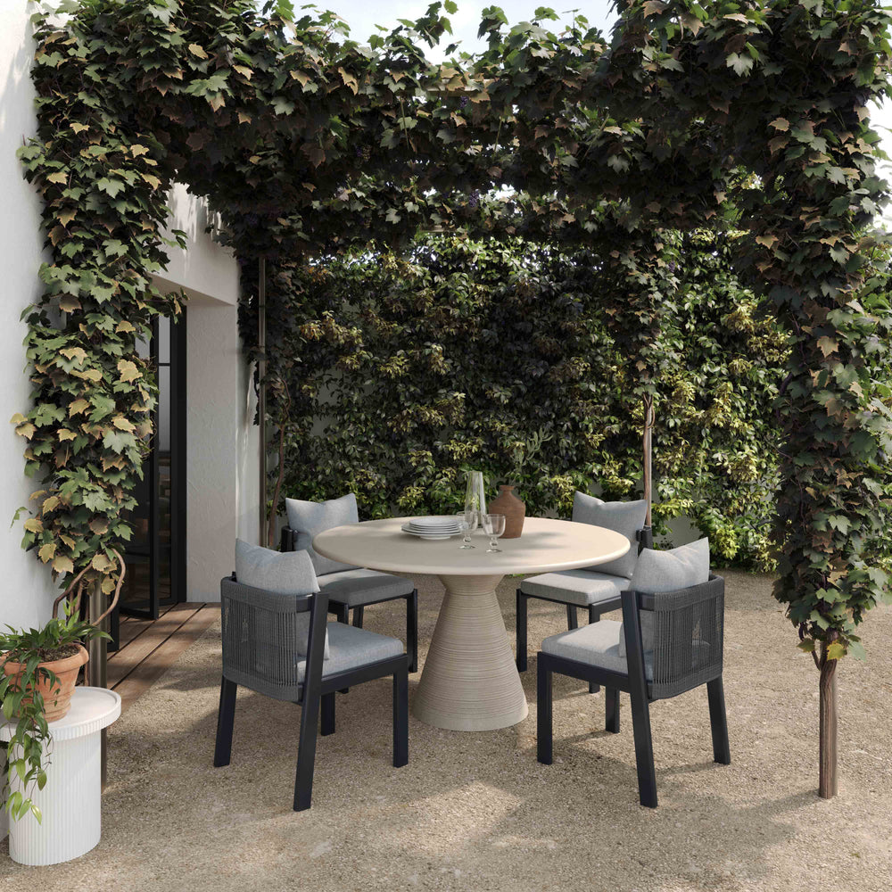 Fern 47" Beige Textured Faux Plaster Concrete Indoor/Outdoor Round Dining Table