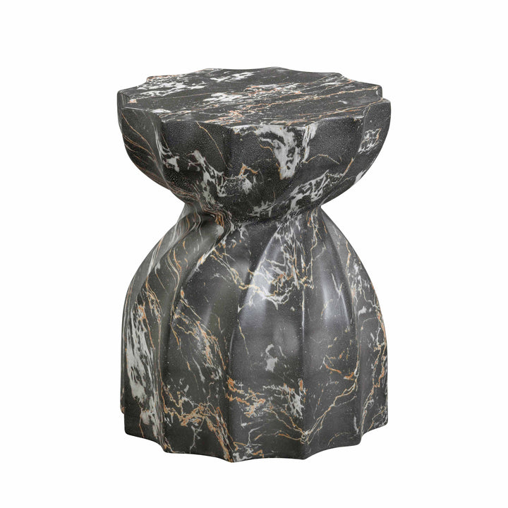 Turin Black Faux Marble Indoor/Outdoor Concrete Stool