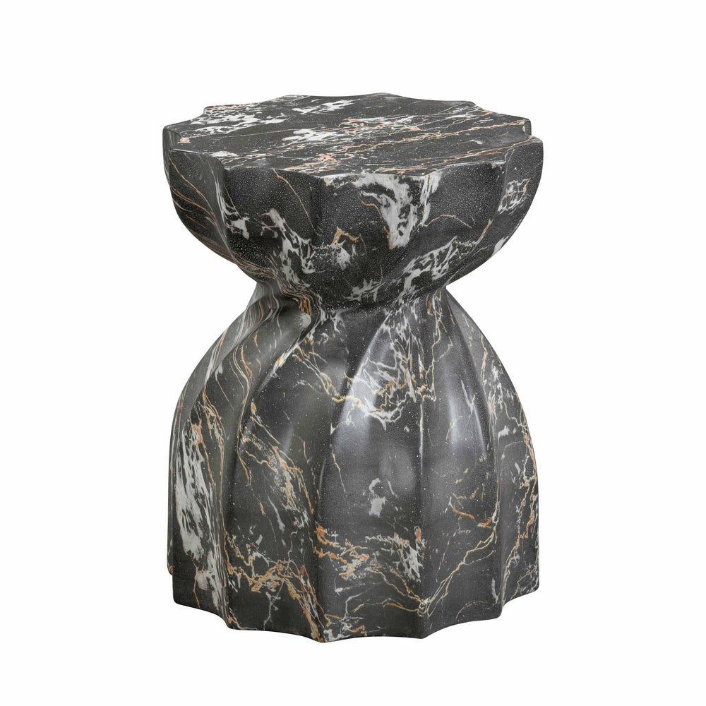 Turin Black Faux Marble Indoor/Outdoor Concrete Stool
