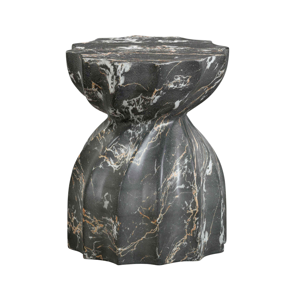 Turin Black Faux Marble Indoor/Outdoor Concrete Stool
