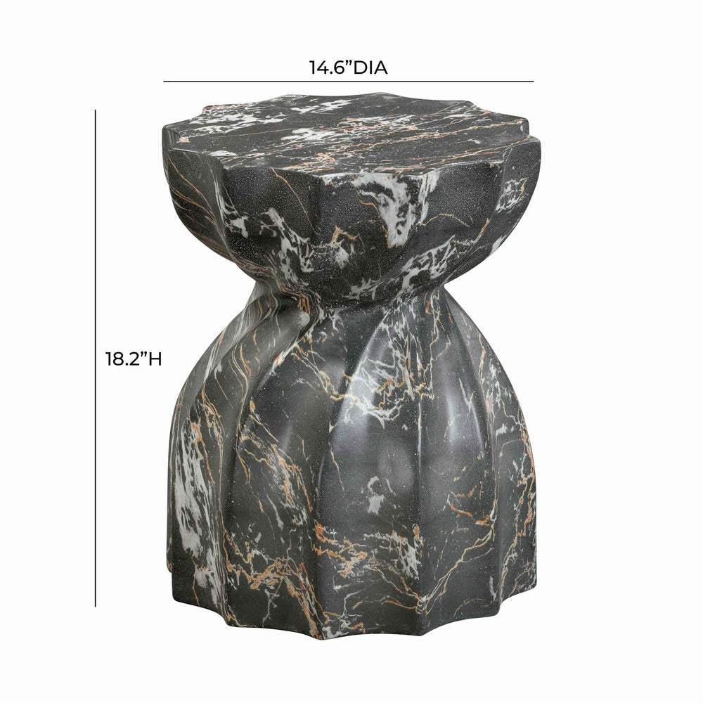 Turin Black Faux Marble Indoor/Outdoor Concrete Stool