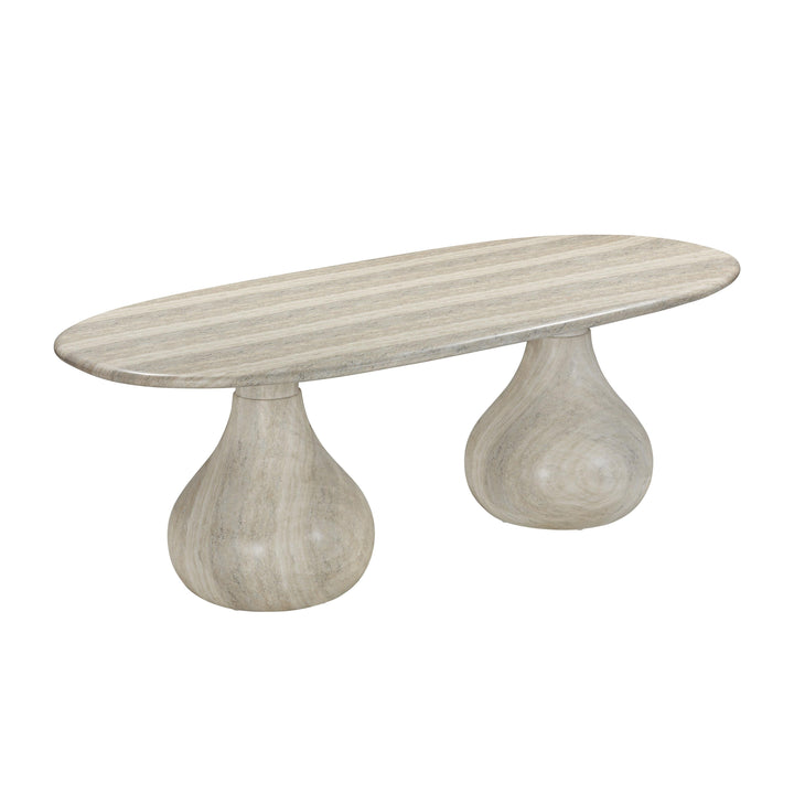 Smooch 87" Travertine Concrete Indoor/Outdoor Oval Dining Table