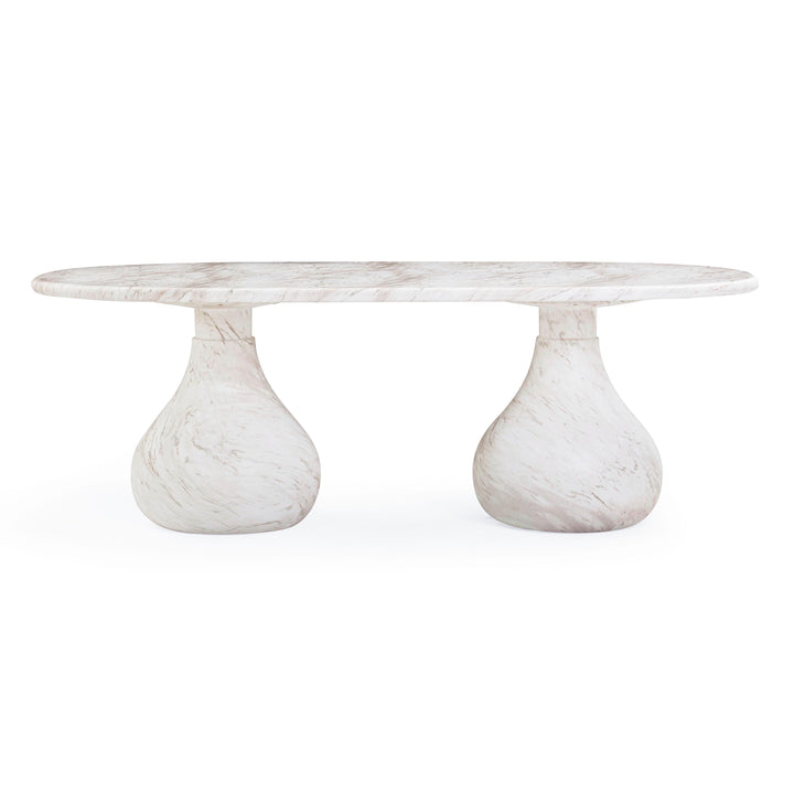 Smooch 87" White Marble Concrete Indoor/Outdoor Oval Dining Table