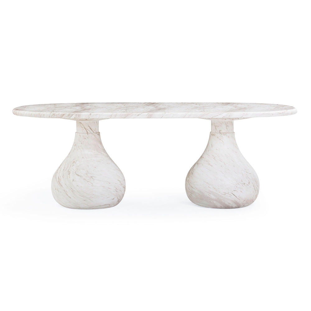 Smooch 87" White Marble Concrete Indoor/Outdoor Oval Dining Table