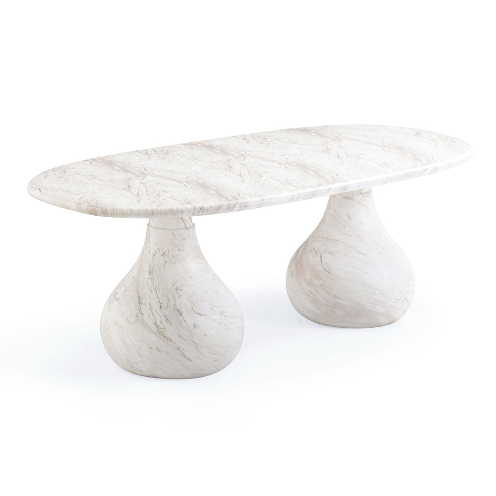 Smooch 87" White Marble Concrete Indoor/Outdoor Oval Dining Table