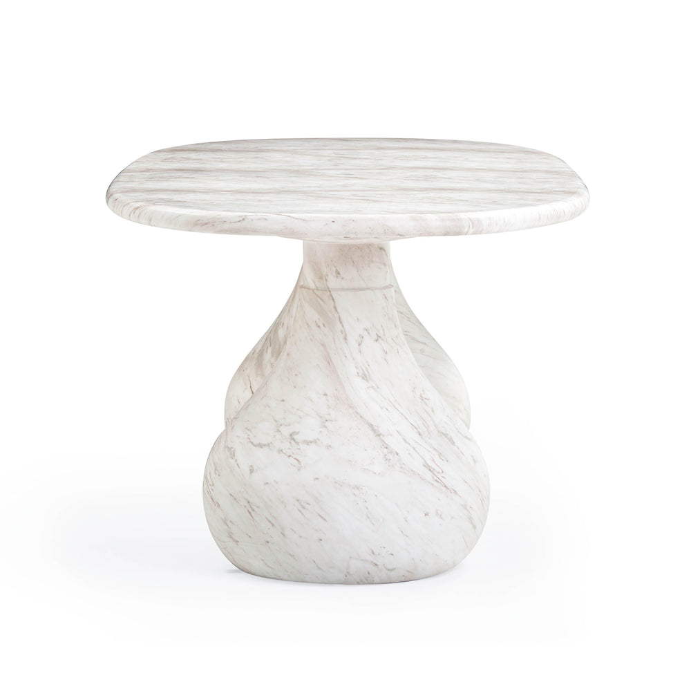 Smooch 87" White Marble Concrete Indoor/Outdoor Oval Dining Table