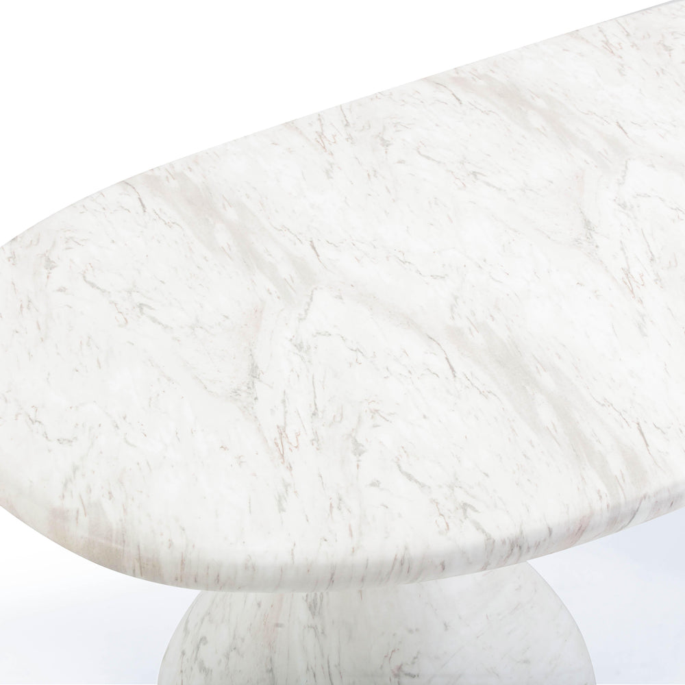Smooch 87" White Marble Concrete Indoor/Outdoor Oval Dining Table