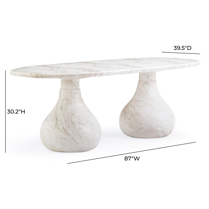 Smooch 87" White Marble Concrete Indoor/Outdoor Oval Dining Table