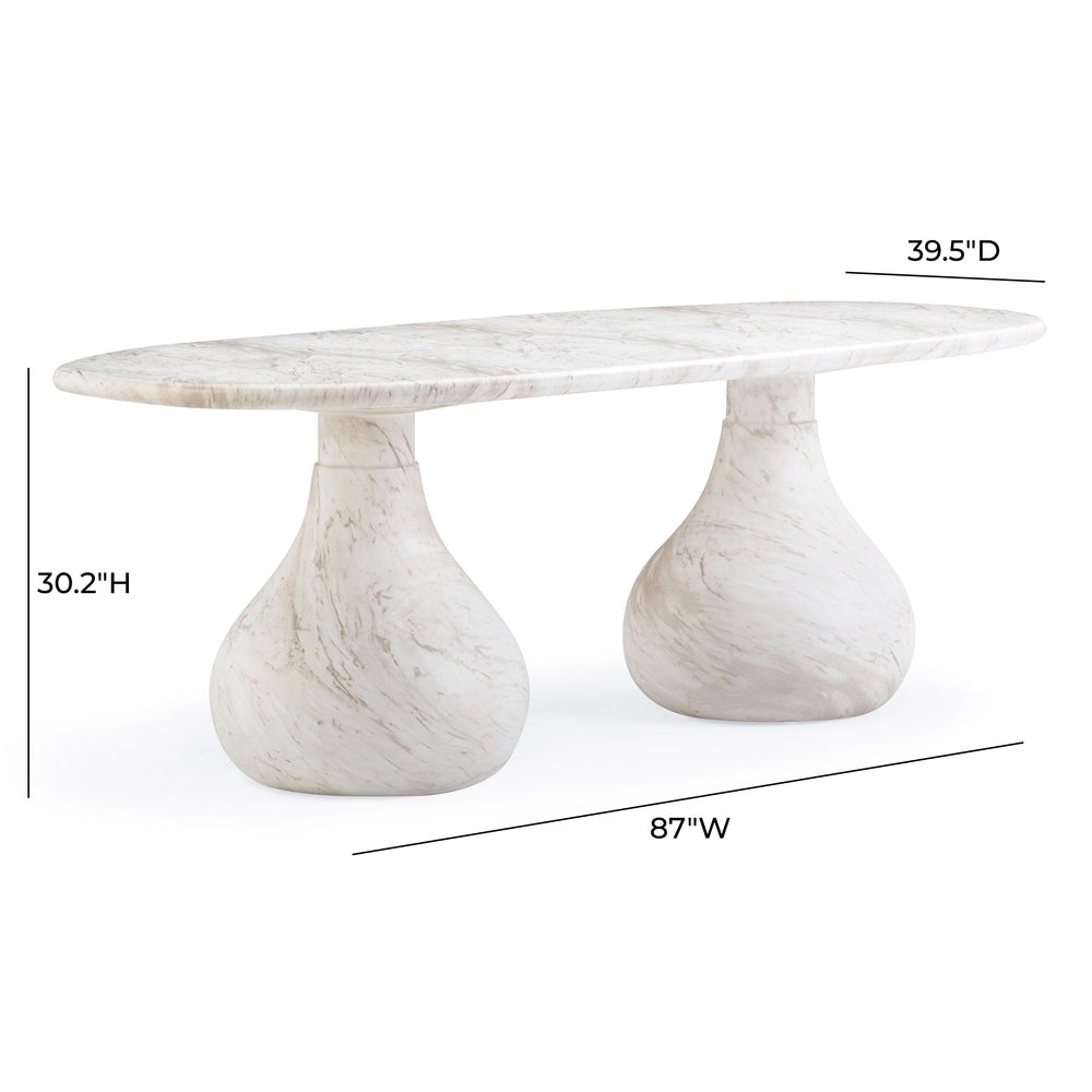 Smooch 87" White Marble Concrete Indoor/Outdoor Oval Dining Table