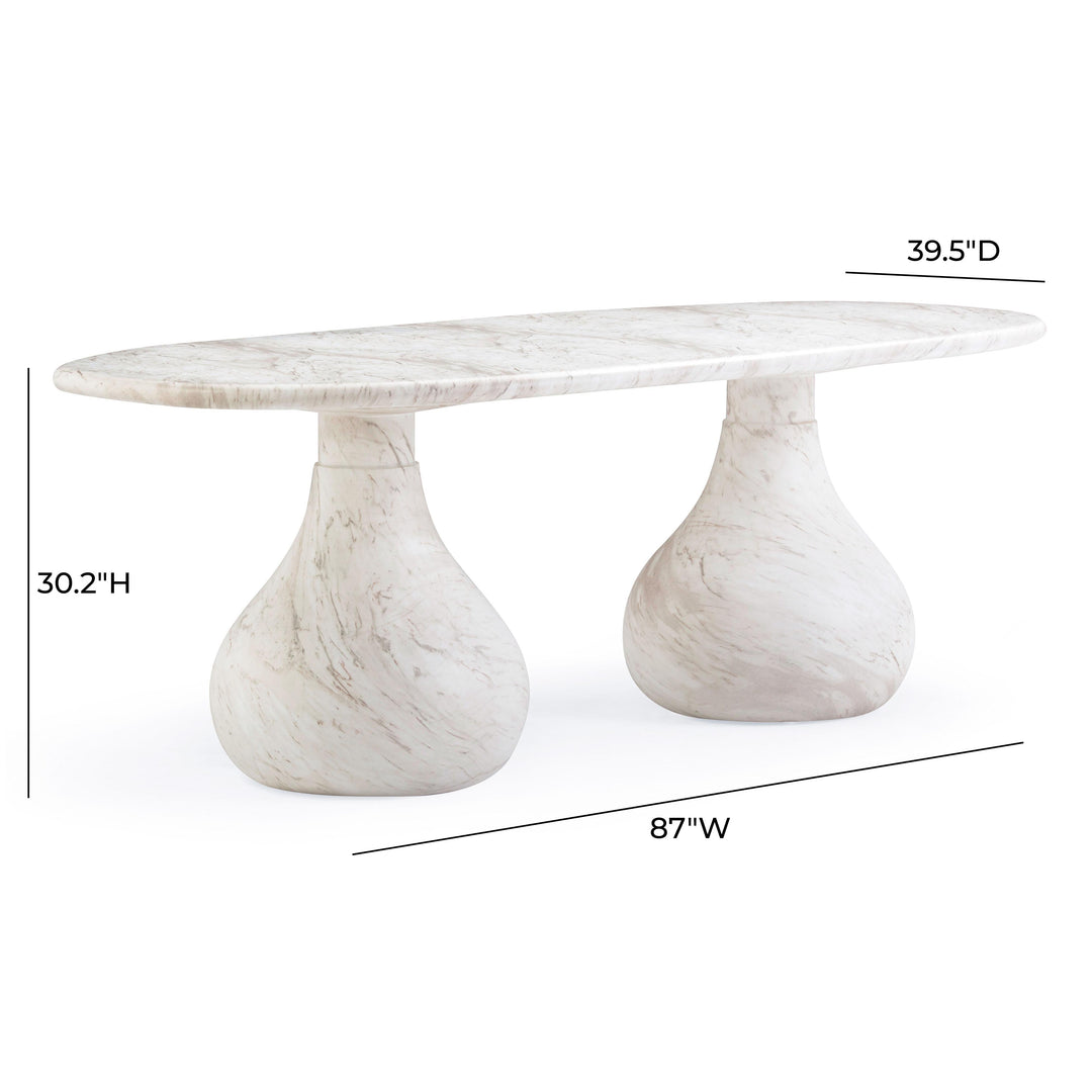 Smooch 87" White Marble Concrete Indoor/Outdoor Oval Dining Table