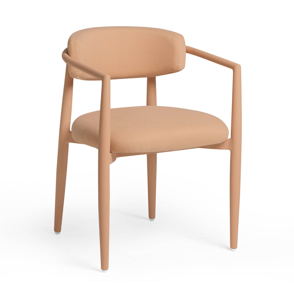 Annika Peach Textured Contract-Grade Fabric Outdoor Dining Arm Chair