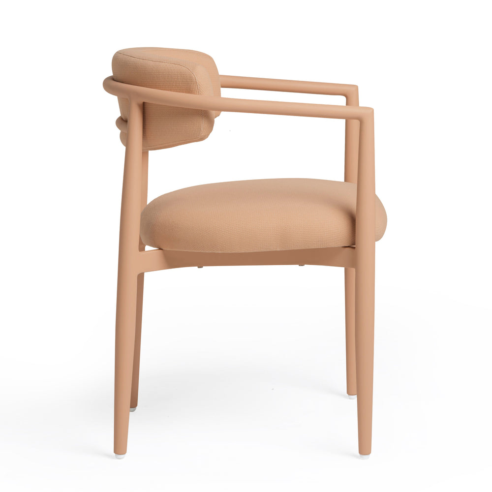 Annika Peach Textured Contract-Grade Fabric Outdoor Dining Arm Chair