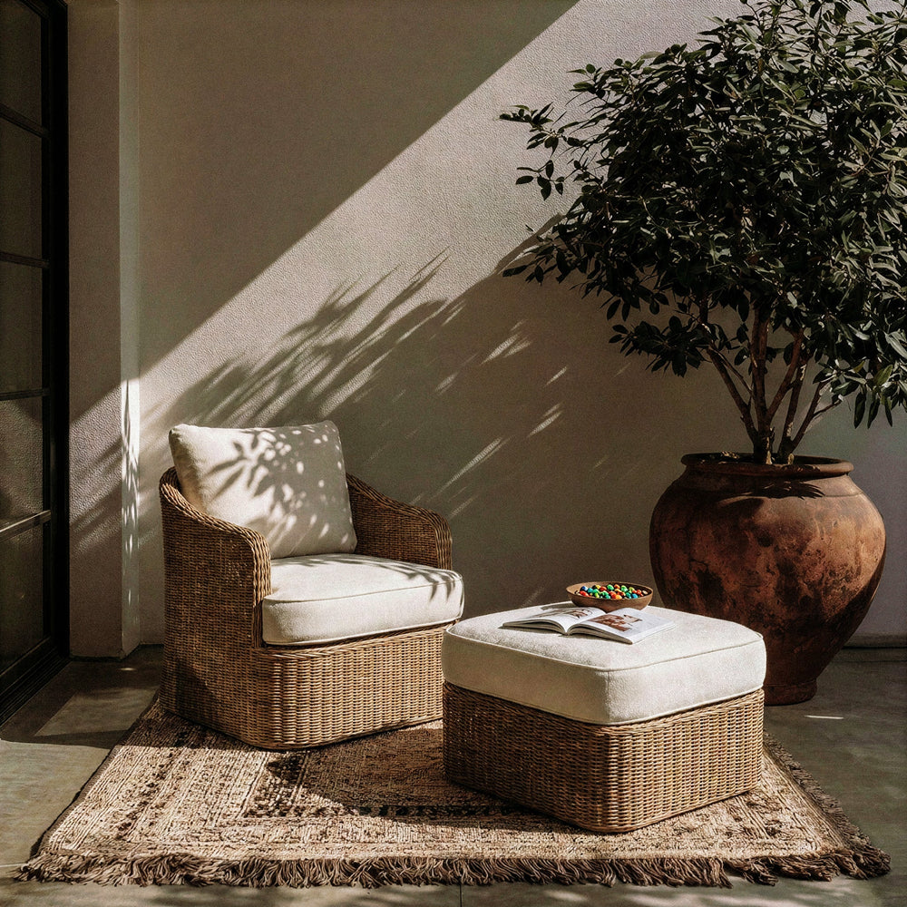 Axel Boucle Outdoor Ottoman - Cream