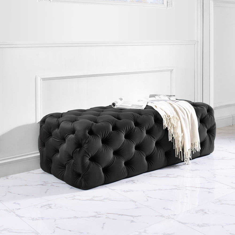 Kaylee 49" Performance Velvet Tufted Jumbo Ottoman - Black