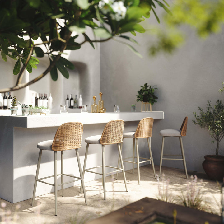 Alexa Cream &amp;amp; Natural Performance Fabric Outdoor Bar Stool