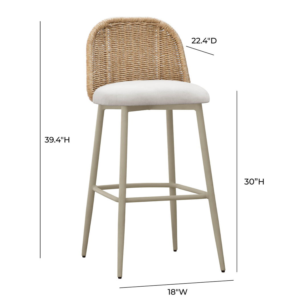 Alexa Cream &amp; Natural Performance Fabric Outdoor Bar Stool