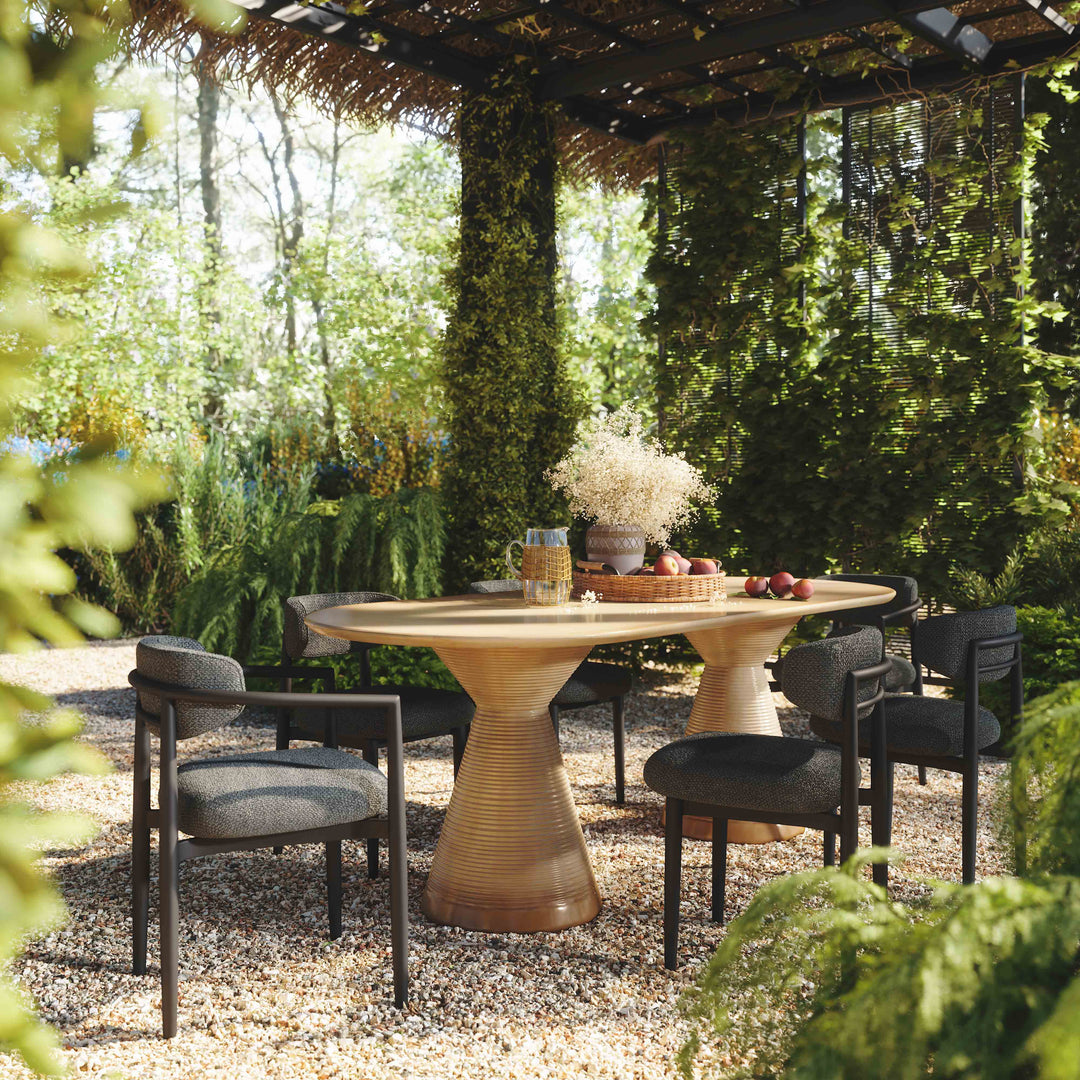 Annika Black Textured Contract-Grade Fabric Outdoor Dining Arm Chair
