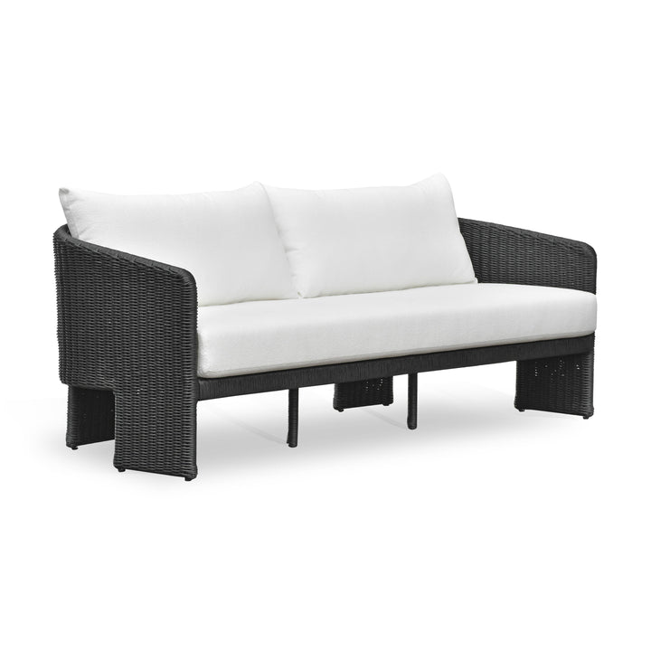 Alexa 80" Rattan Performance Fabric Outdoor Sofa - Black / Cream