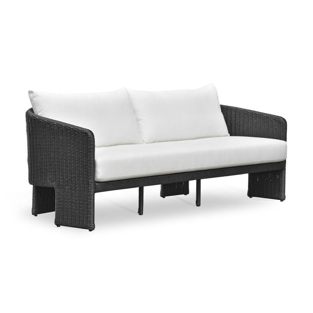 Alexa 80" Rattan Performance Fabric Outdoor Sofa - Black / Cream