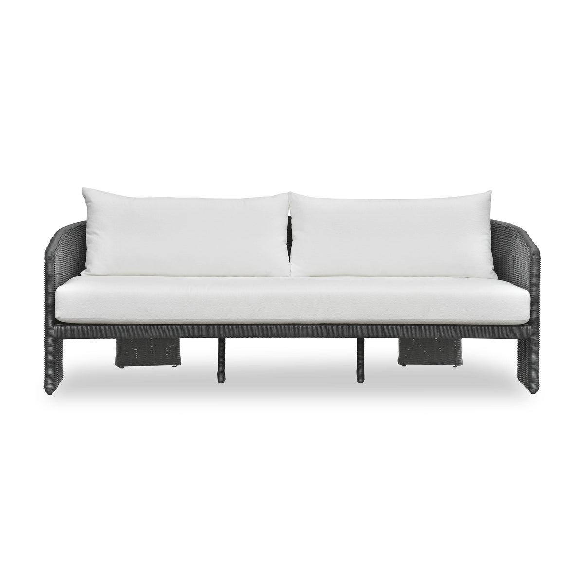 Alexa 80" Rattan Performance Fabric Outdoor Sofa - Black / Cream