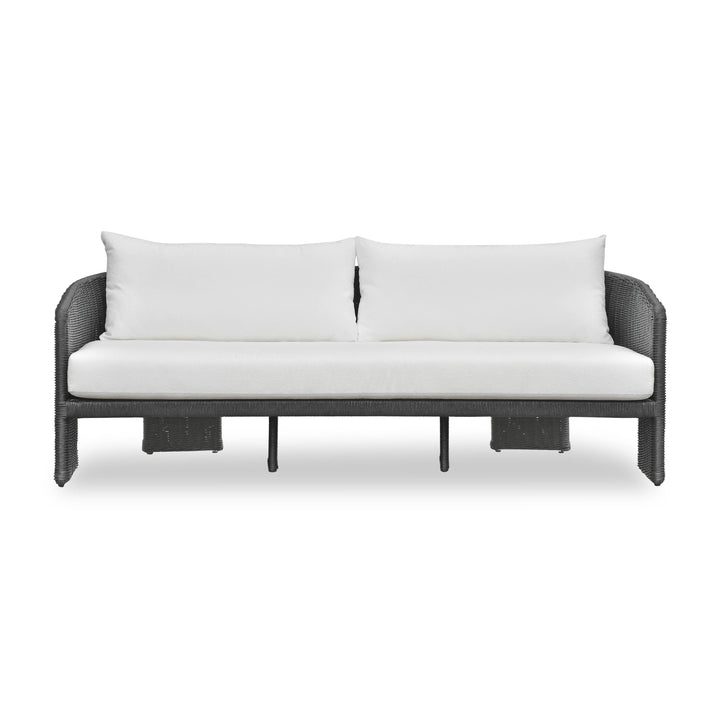 Alexa 80" Rattan Performance Fabric Outdoor Sofa - Black / Cream
