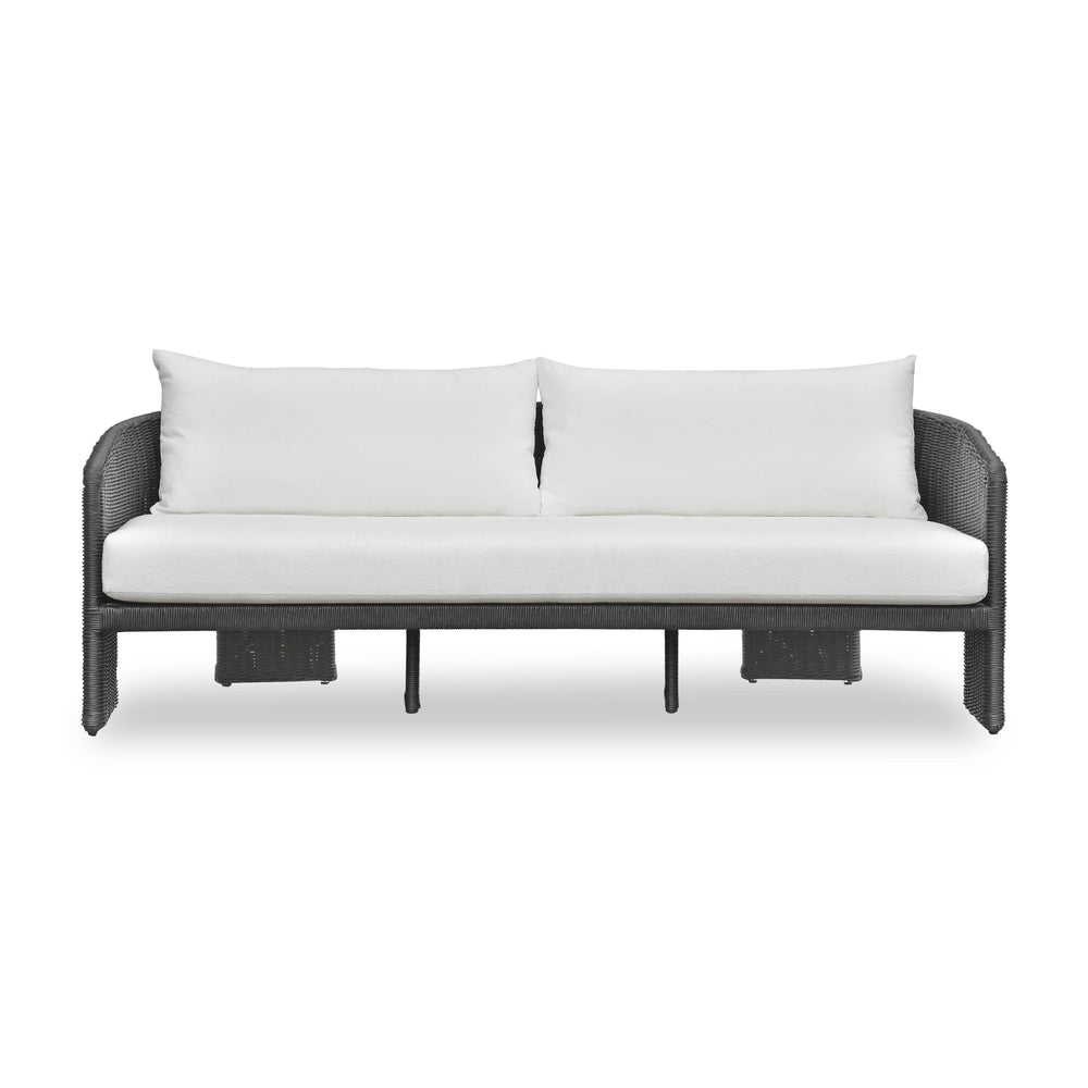 Alexa 80" Rattan Performance Fabric Outdoor Sofa - Black / Cream