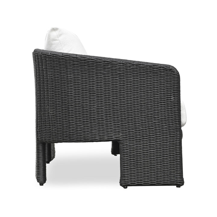 Alexa 80" Rattan Performance Fabric Outdoor Sofa - Black / Cream