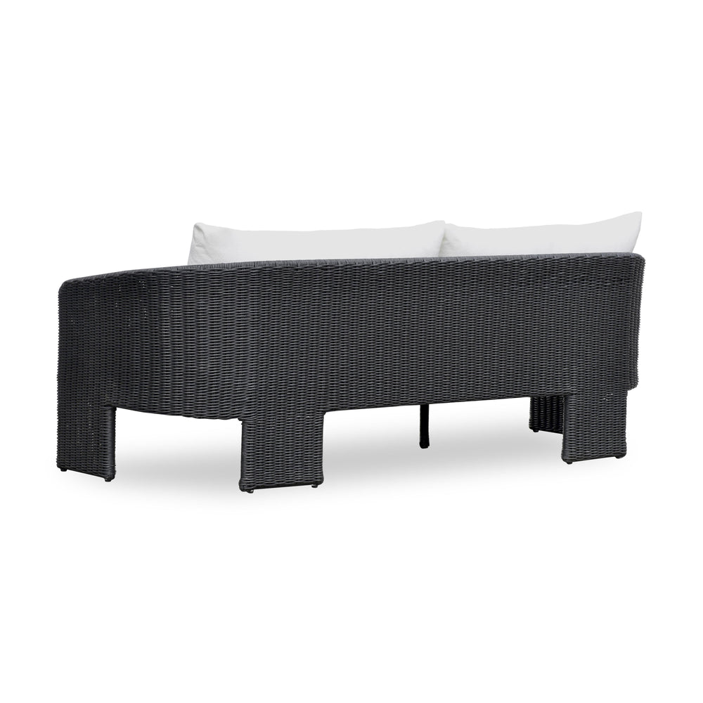 Alexa 80" Rattan Performance Fabric Outdoor Sofa - Black / Cream