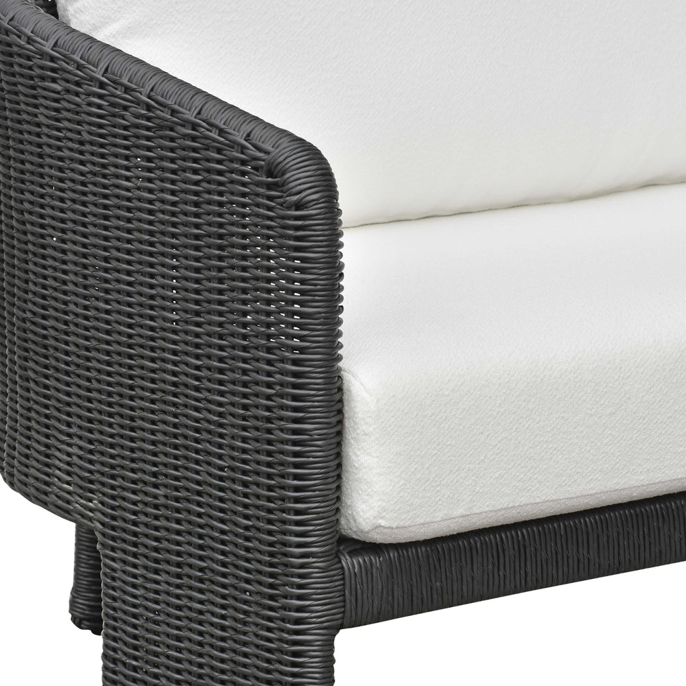 Alexa 80" Rattan Performance Fabric Outdoor Sofa - Black / Cream