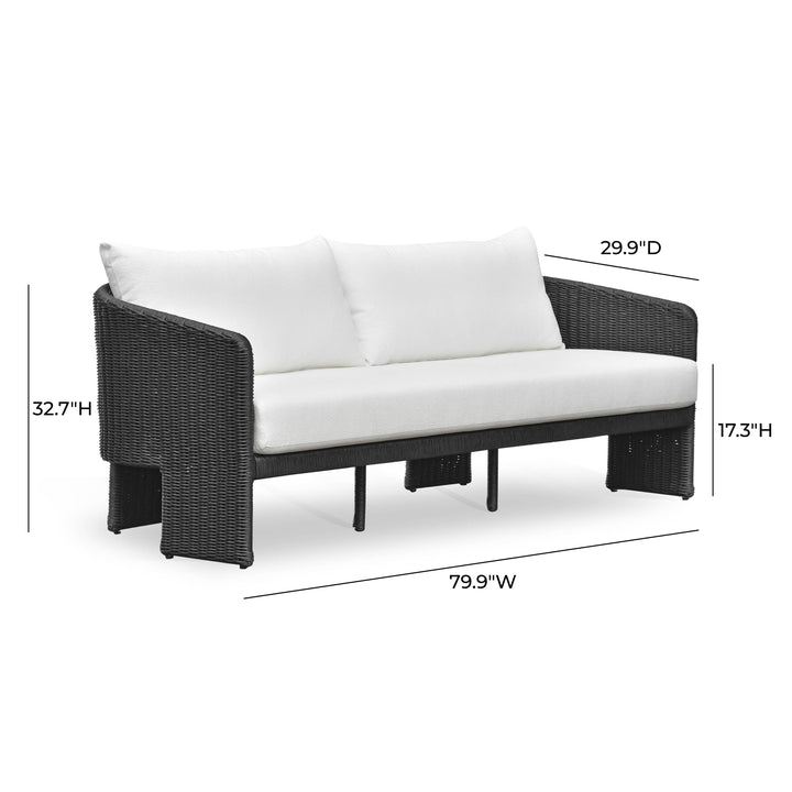 Alexa 80" Rattan Performance Fabric Outdoor Sofa - Black / Cream