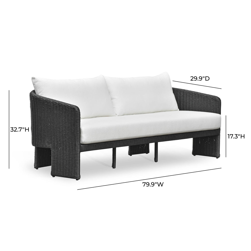 Alexa 80" Rattan Performance Fabric Outdoor Sofa - Black / Cream