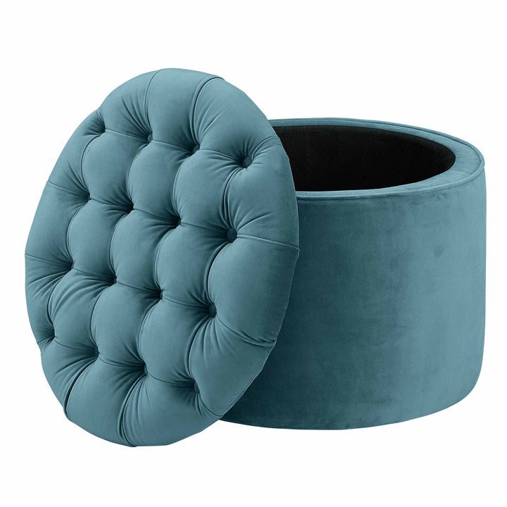 Queen Performance Velvet Round Storage Ottoman